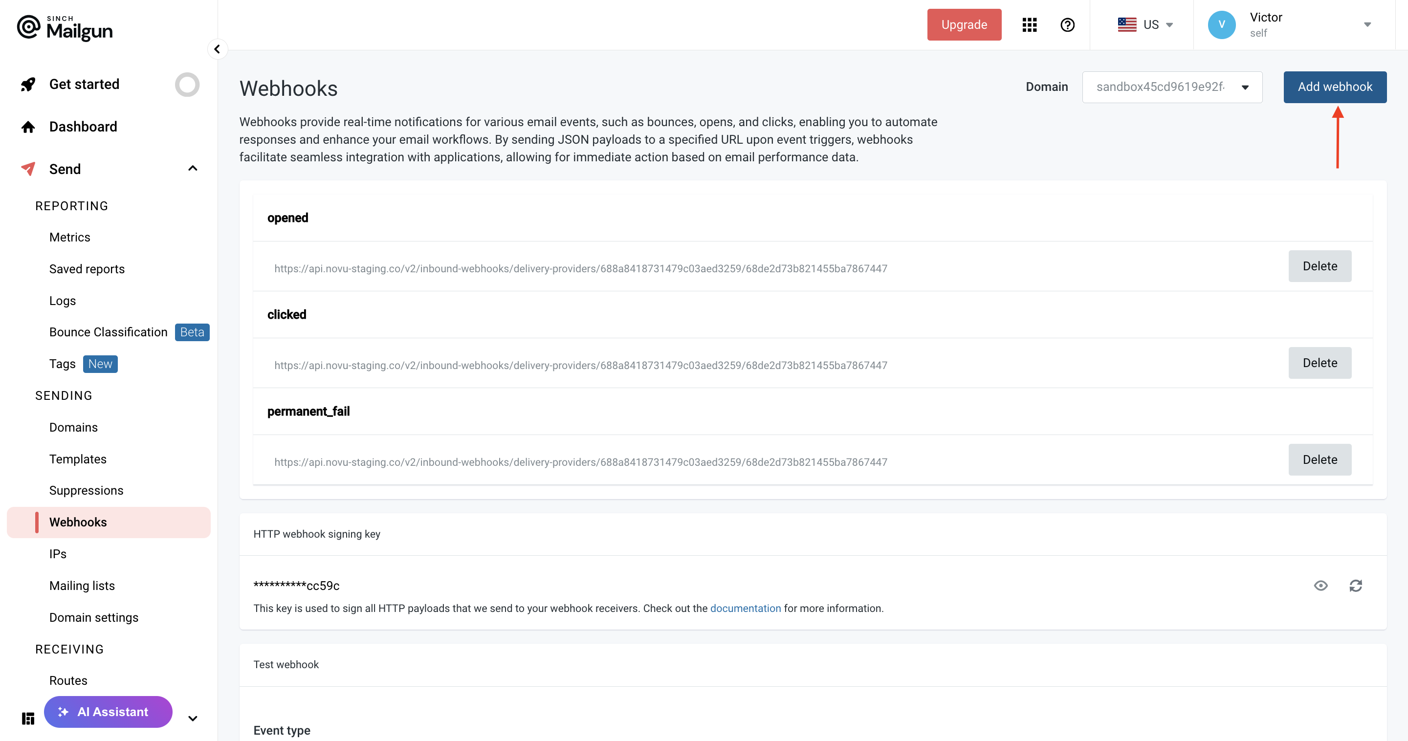Add Mailgun webhook
